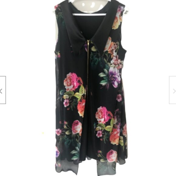 Laura  Floral Reverse Collar Trapeze Dress Size 14 - Picture 6 of 6